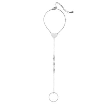 Imagem de Pulseira delicada de coração com anel de dedo para mulheres, strass, aço inoxidável, corrente fina, ajustável, não mancha, empilhável, joias modernas, presentes de Natal e dia dos namorados para ela