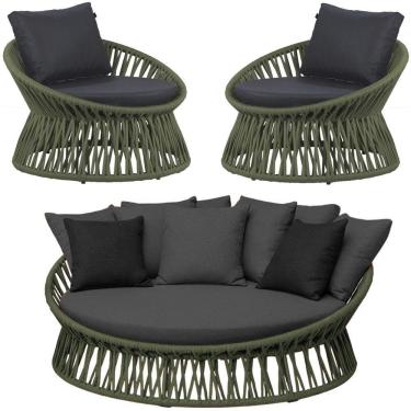 Imagem de Chaise área Externa Monza Alumínio Corda Náutica Trama Verde Musgo