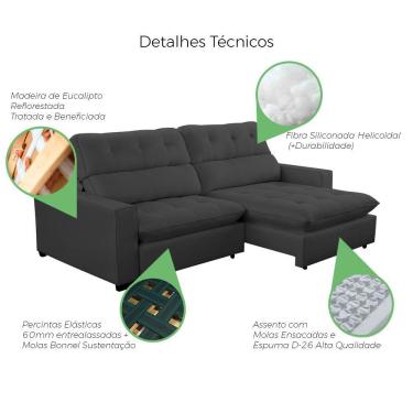 Imagem de Sofá 2 Lugares 2,70m Retrátil Reclinável Veludo Andreia Lansofbr Grafite