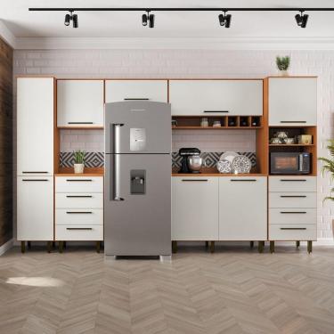 Imagem de Armário De Cozinha Completa 8 Portas 8 Gavetas Grécia Madeirado/off White