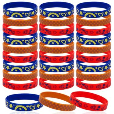 Imagem de 30 pulseiras de silicone com anel azul, com estampa de anel de ouro, pulseiras de desenho animado para decoração de festa de aniversário com tema de jogo (3 estilos)