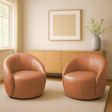 Imagem de Poltrona Decorativa Orgânica Kit 2 Lua Sintético Pu Whisky D03 - D'rossi