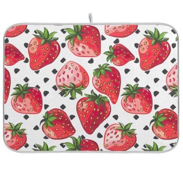 Imagem de Tapetes de secagem de pratos vermelho morango, 40,6 x 45,7 cm, tapete de barra de café de secagem de cozinha, microfibra para decoração de bancada de cozinha