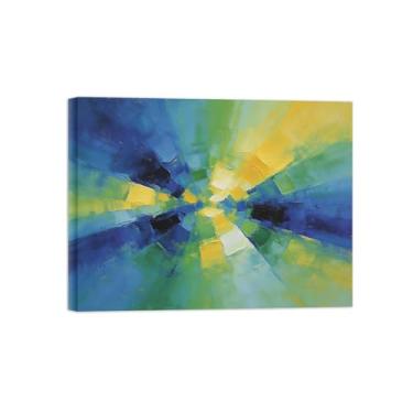 Imagem de Impressões abstratas em tela-Quadro texturizado para parede-Azul verde e amarelo-Pintura moderna para sala de estar 30x40cm Tela Embrulhada