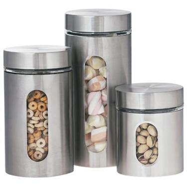 Imagem de Jogo 3 Potes para Mantimentos com Tampa Rosca, Vidro e Aço Inox, 635ml, 940ml, 1750ml