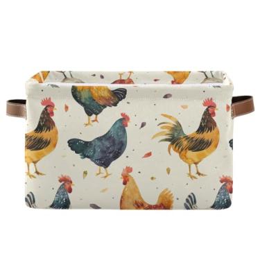 Imagem de Cesta de armazenamento retangular dobrável – Cestas organizadoras de tecido impermeável de 36 cm com alças para prateleiras, galinha, aquarela, 1 pacote