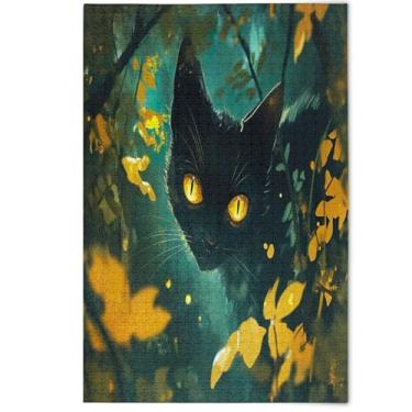 Imagem de Jigsaw Puzzles 1000 Pieces Adults Decorative Floral Art Painting Black Cute Cat Kitten Leaves Creative Puzzles Gifts Funny Puzzle Game Tech Gifts, 1000 Pieces, 29.5" x 19.7"