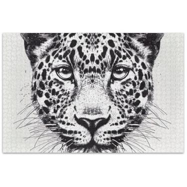 Imagem de Quebra-cabeça de leopardo preto branco 500 peças adultos elefantes brancos presentes cena de inverno decoração pintura