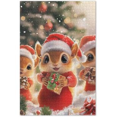 Imagem de Quebra-cabeça de Natal com esquilos fofos, 1000 peças, presentes de jogos de família, amigos, família, estampa de flores, animais, 75 x 40 cm