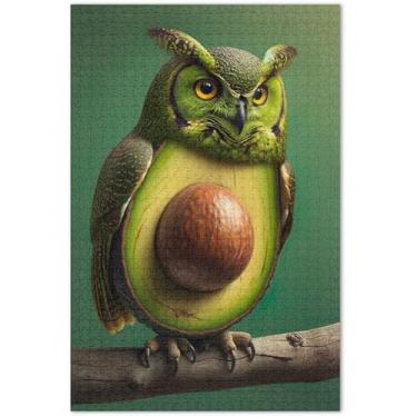 Imagem de Quebra-cabeça de corujas abacate para adultos 1000 peças natureza pintura animal arte arte família quebra-cabeça elefante branco presentes de festa, 75 x 40 centímetros