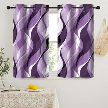 Imagem de DORCEV Cortinas blecaute roxo ombré arte abstrata estética gradiente cozinha cortinas geométricas, linhas onduladas, isolamento térmico, escurecimento de quarto, cortinas de janela, decoração de casa