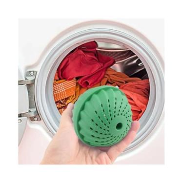 Imagem de Bola de Lavagem Ecológica Verde, Esfera de Limpeza Reutilizável para Máquina de Lavar, Plástico Durável, Design Perfurado
