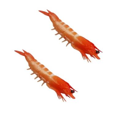 Imagem de GANPUB 2 peças de camarão falso vermelho, figuras de camarões artificiais, decorações realistas de frutos do mar, adereços realistas para fotos de camarões falsos, decoração de casa, camarões