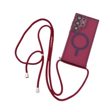 Imagem de Cordão ajustável com cordão para carregamento sem fio e capa protetora de lente para Samsung S25 S23 S24 Ultra S22 Plus, cor vinho, para S24 Plus