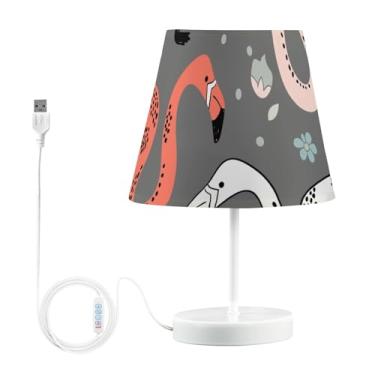 Imagem de GAIGEO Candeeiro de mesa de cabeceira USB com flores flamingo, lâmpadas LED brilhantes para mesinhas noturnas, lâmpadas exclusivas reguláveis, decoração de quarto de crianças