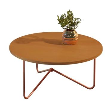Imagem de Mesa de Centro ou Lateral Com Pé de Ferro Maciço Linha Para Sala ou Decoração (NATURE/BRONZE)