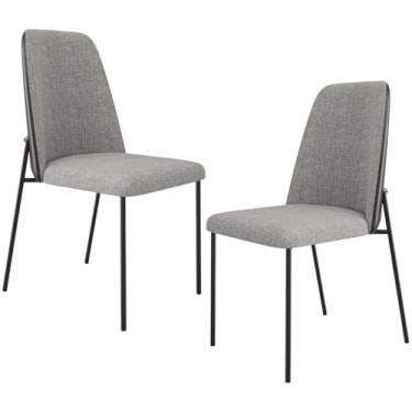 Imagem de Kit 02 Cadeiras Decorativa Estofada Sala De Jantar Bella L02 Couríssimo Preto Linho Cinza - Lyam Decor