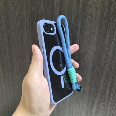 Imagem de Capa de celular transparente de luxo para iPhone 16, 15, 14, 13, 12, 11 Pro Max com cordão e alça de pulso à prova de choque, azul claro, para iPhone 16E