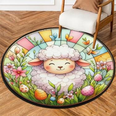 Imagem de Tapete redondo pequeno de 1,8 m de altura, tapete circular antiderrapante, lavável, tapete circular para quarto, sala de estar, berçário, cozinha, banheiro, entrada, decoração de casa