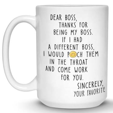 Imagem de Pawfect House Caneca de café Dear Boss, xícaras de café de cerâmica de 425 g, presentes de agradecimento para gerentes, líderes, presentes engraçados para colegas de trabalho, canecas de escritório