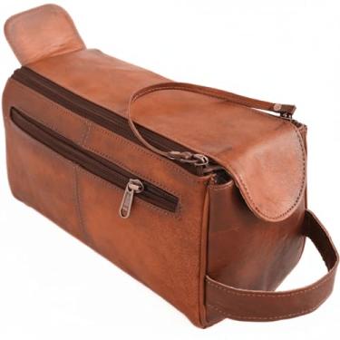 Imagem de Bolsa de barbear de couro genuíno para homens – Kit Dopp versátil, bolsa de higiene e bolsa Dopp para homens | Bolsa de higiene pessoal masculina de couro durável | Presentes ideais para homens