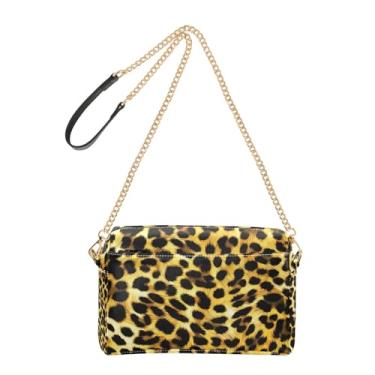 Imagem de Joitme Bolsa feminina com estampa de leopardo preta alça de corrente de couro PU bolsa de ombro bolsa para celular