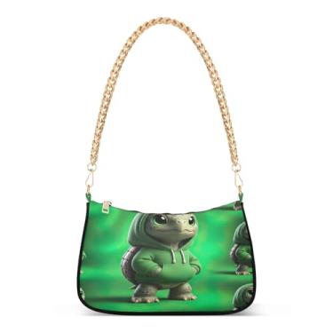 Imagem de Linda bolsa de ombro com corrente verde de tartaruga, estampa artística Hobo para mulheres, bolsa média moderna bolsa clutch