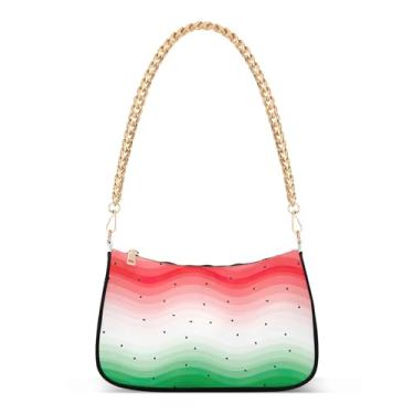 Imagem de Bolsa de ombro com corrente de melancia vermelha, branca e verde, linda bolsa Hobo média para mulheres, bolsa clutch moderna com grande capacidade