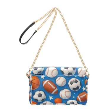 Imagem de Joitme Lindas bolas de basquete bolsa feminina azul bolsa transversal de couro PU bolsa de ombro alça de corrente bolsa para celular