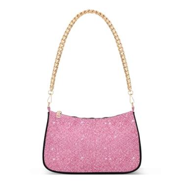 Imagem de Bolsa de ombro rosa brilhante com corrente flash, bolsa feminina Hobo com estampa brilhante, bolsa de mão média para noite para festas e todos os dias