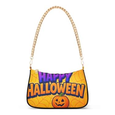 Imagem de Bolsa de ombro laranja abóbora de Halloween, bolsa de mão feminina com grande capacidade e zíper suave para festas e uso diário
