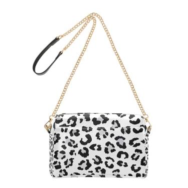 Imagem de Joitme Bolsas femininas transversais com pontos de leopardo preto e branco para celular bolsa de ombro de couro PU com alça de corrente