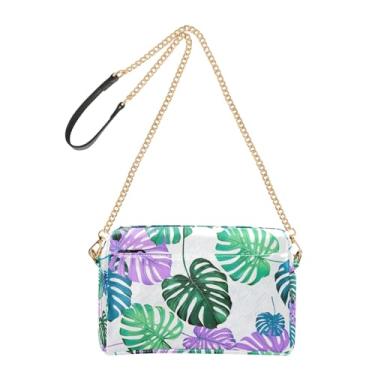 Imagem de Joitme Bolsa feminina vibrante Monstera Leaves Green com alça de corrente de couro PU bolsa de ombro bolsa para celular