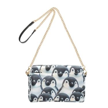 Imagem de Joitme Bolsa tiracolo feminina adorável pinguins fofos, bolsa de celular de couro sintético com alça de corrente