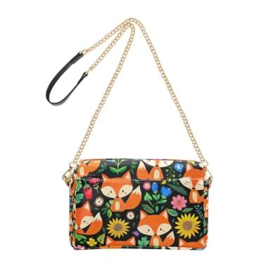 Imagem de Joitme Bolsas transversais femininas para celular, bolsa de ombro de couro PU, alça de corrente, fofas raposas de desenho animado colorido
