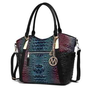 Imagem de MKF Collection Bolsa de mão para mulheres: Bolsa de ombro de couro PU – Bolsa com alça superior, livro de bolso feminino por Mia K, Framboesa arco-íris