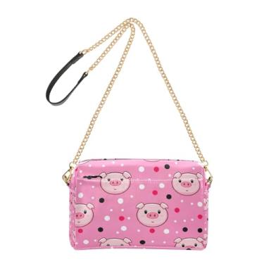 Imagem de Joitme Bolsas femininas transversais para celular com desenho fofo de porco rosa macio PU bolsa de ombro alça de corrente