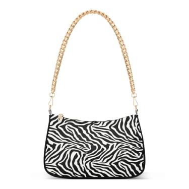 Imagem de Bolsa de ombro preta e branca com corrente com estampa animal, bolsa feminina Hobo, bolsa média moderna para uso diário e noite