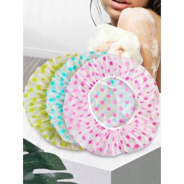 Imagem de 3 peças de touca de banho com estampa de bolinhas, touca de banho multifuncional colorida para decoração de casa de banho doméstica decoração de outono volta às aulas