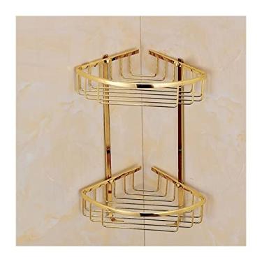 Imagem de Prateleiras de banheiro Prateleira de armazenamento de canto de latão, suporte de cesta de banheiro, organizador de cozinha, ouro polido, organizador de prateleira de banheiro de latão sólido (cor
