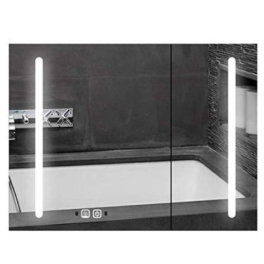 Imagem de Armário de armazenamento iluminado por LED, armário de espelho de banheiro, armário de remédios de aço inoxidável montado na parede, interruptor sensorial, para cozinha, quarto. (Luzes espelhadas 60