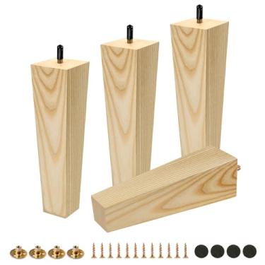 Imagem de FoDau770 5/40.6 cm-18 parafusos pernas quadradas para móveis 20 cm, pernas de madeira de cinza para conjunto de 4, pés modernos de meados do século, peças de substituição de madeira para armário, sofá
