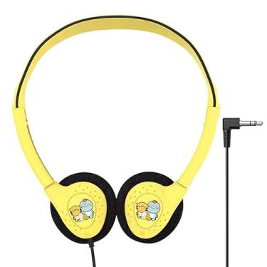 Imagem de WEBDARAZ Fones de ouvido infantis com fio, design fofo de desenho animado, interface de 3,5 mm, fone de ouvido colorido durável com cabo flexível, para escola e música (amarelo)