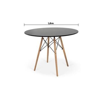Imagem de Mesa De Jantar Redonda 4 Lugares Eames Eiffel Wood 100cm Preta - UNIVE