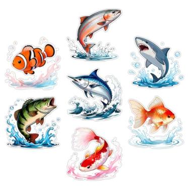 Imagem de CHGCRAFT 7 peças de adesivos autoadesivos de carro de peixe, adesivos de peixe-palhaço, à prova d'água, decalque de carro para carro, motocicleta, capacete, janela, decoração de casa, 14 x 15 cm