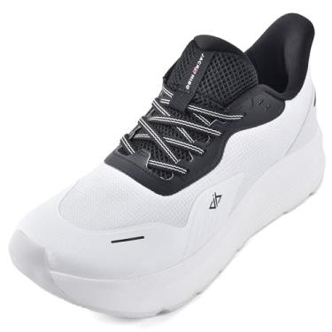 Imagem de JACKSHIBO Tênis masculino sem cadarço, bico largo, sem cadarço, caminhada, corrida, tênis, suporte de arco, fascite plantar, ortopédico, com almofadas de metatarso, sola grossa zero drop, Branco, 11.5