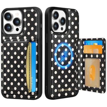 Imagem de Uppuppy Capa para iPhone 13 Pro Max com carteira - Compatível com MagSafe Women Girls Cute Aesthetic Unique Design Suporte de cartão de crédito de couro para Apple 13 Promax, Black Polka