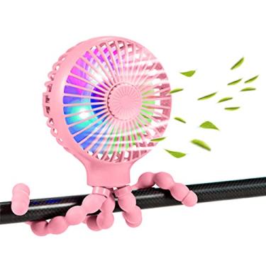 Imagem de scurry Ventilador portátil atualizado com ventilador portátil versátil ventilador de mesa USB recarregável com luz LED e design de tripé flexível para aromaterapia, ventilador portátil de 3 velocidades para carrinho (rosa)