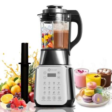 Imagem de Liquidificadores de vidro para cozinha – Liquidificador profissional de aço inoxidável para motor de smoothies de 1500 W, combo de processador de alimentos, 9 velocidades ajustáveis, 14 programas