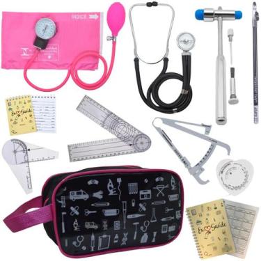 Imagem de Kit Fisioterapia Necessaire Estampada Goniometro Martelo Buck Fita Imc